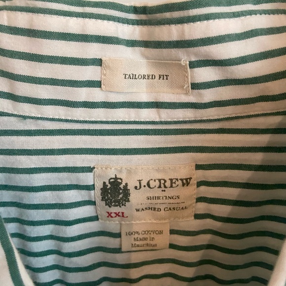 J. Crew Green and White stripe collared dress shirt.  Tailored fit XXL - Picture 2 of 2
